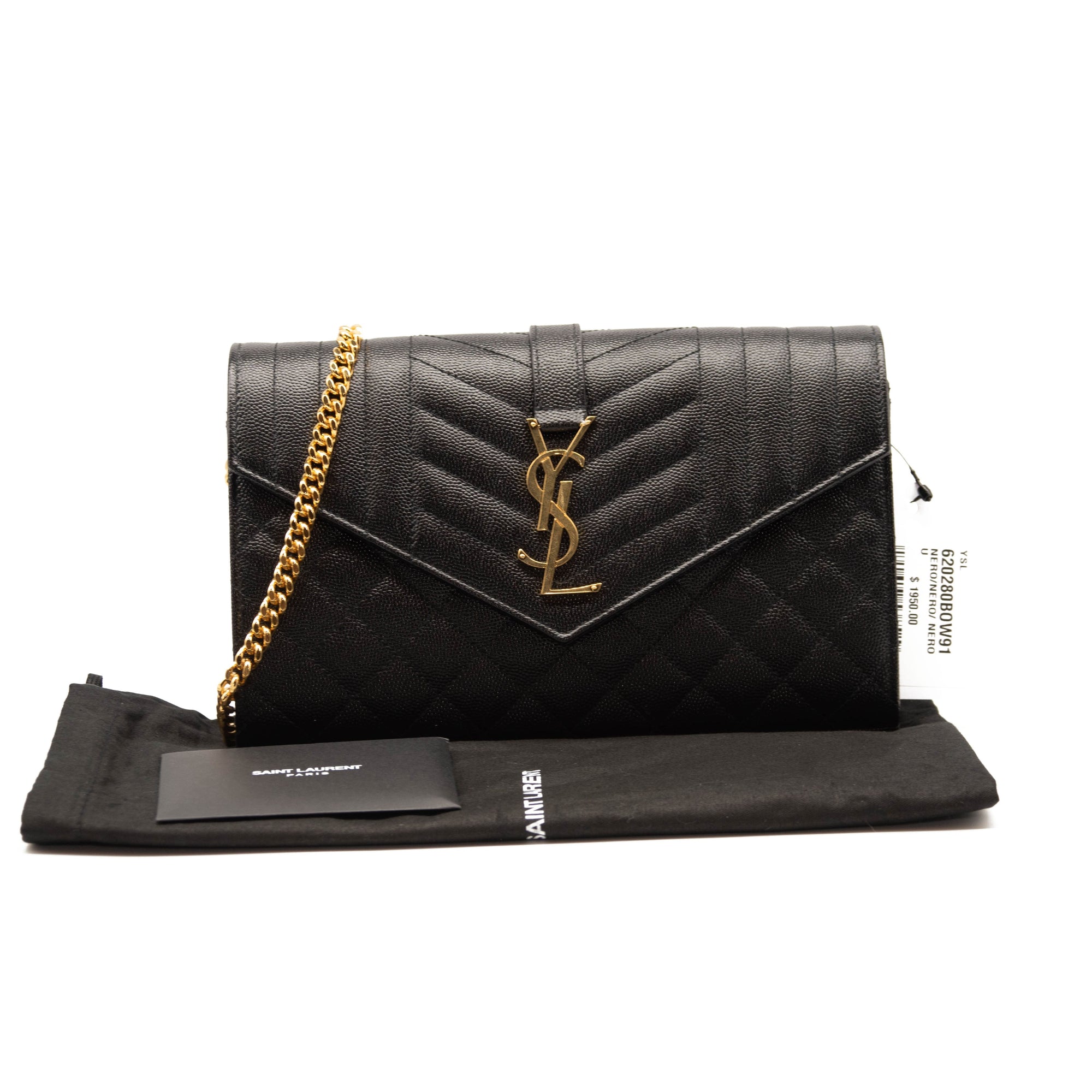 Saint Laurent Classic Monogram Chain Wallet Mixed Matelasse Leather Medium Black Gold