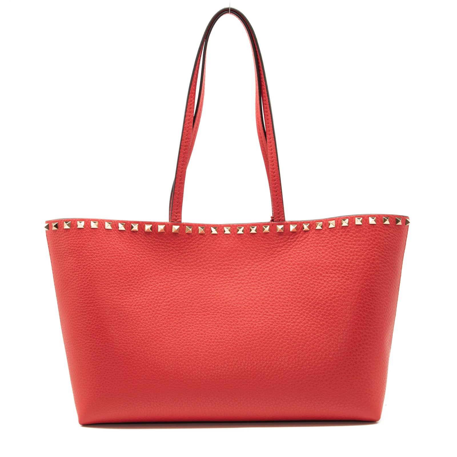 NEW Valentino Small Rockstud Leather Tote Red Studded Spike