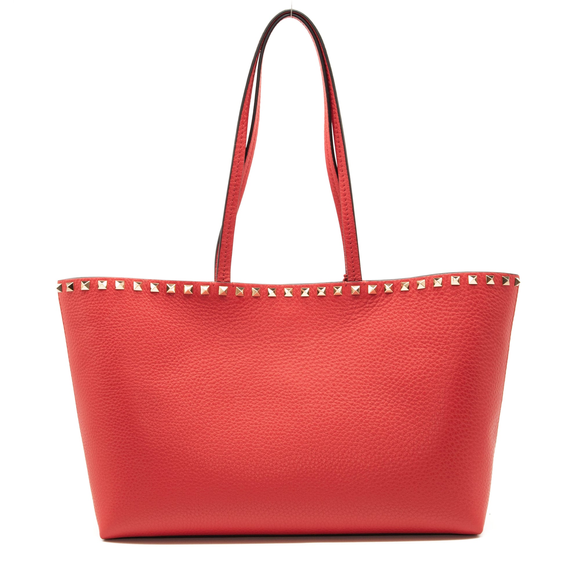 NEW Valentino Small Rockstud Leather Tote Red Studded Spike