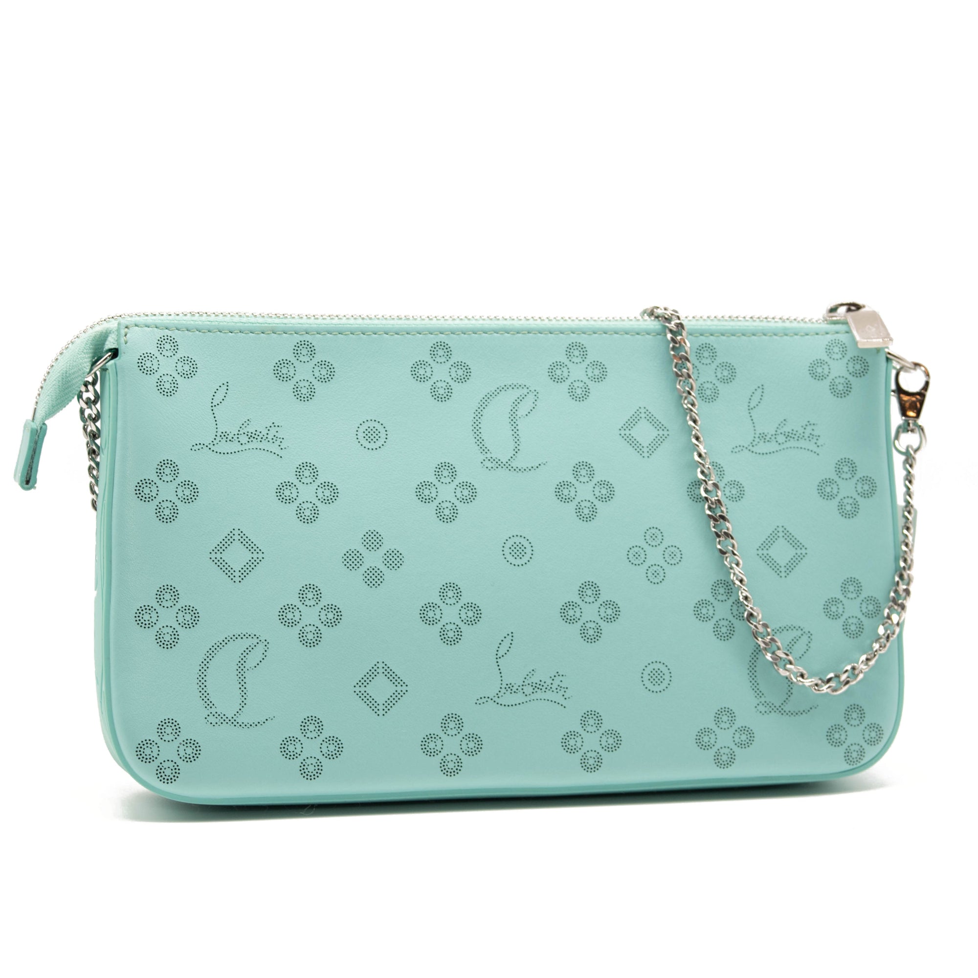 NEW Christian Louboutin Loubila Loubinthesky Laser Perforated Leather Pouch Bermuda