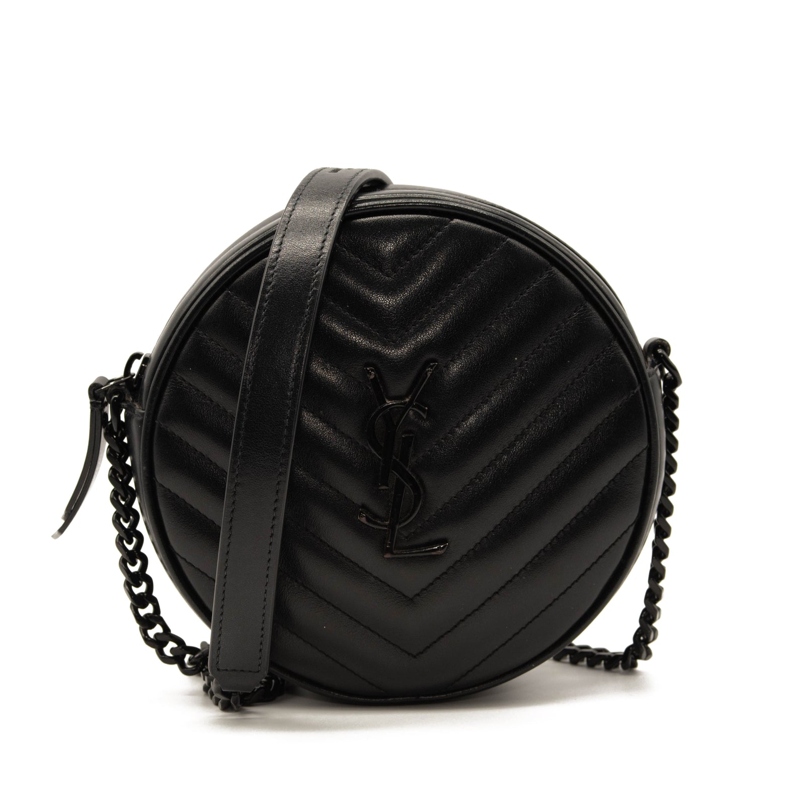 Saint Laurent Calfskin Matelasse Chevron Round Vinyle Camera Bag Black