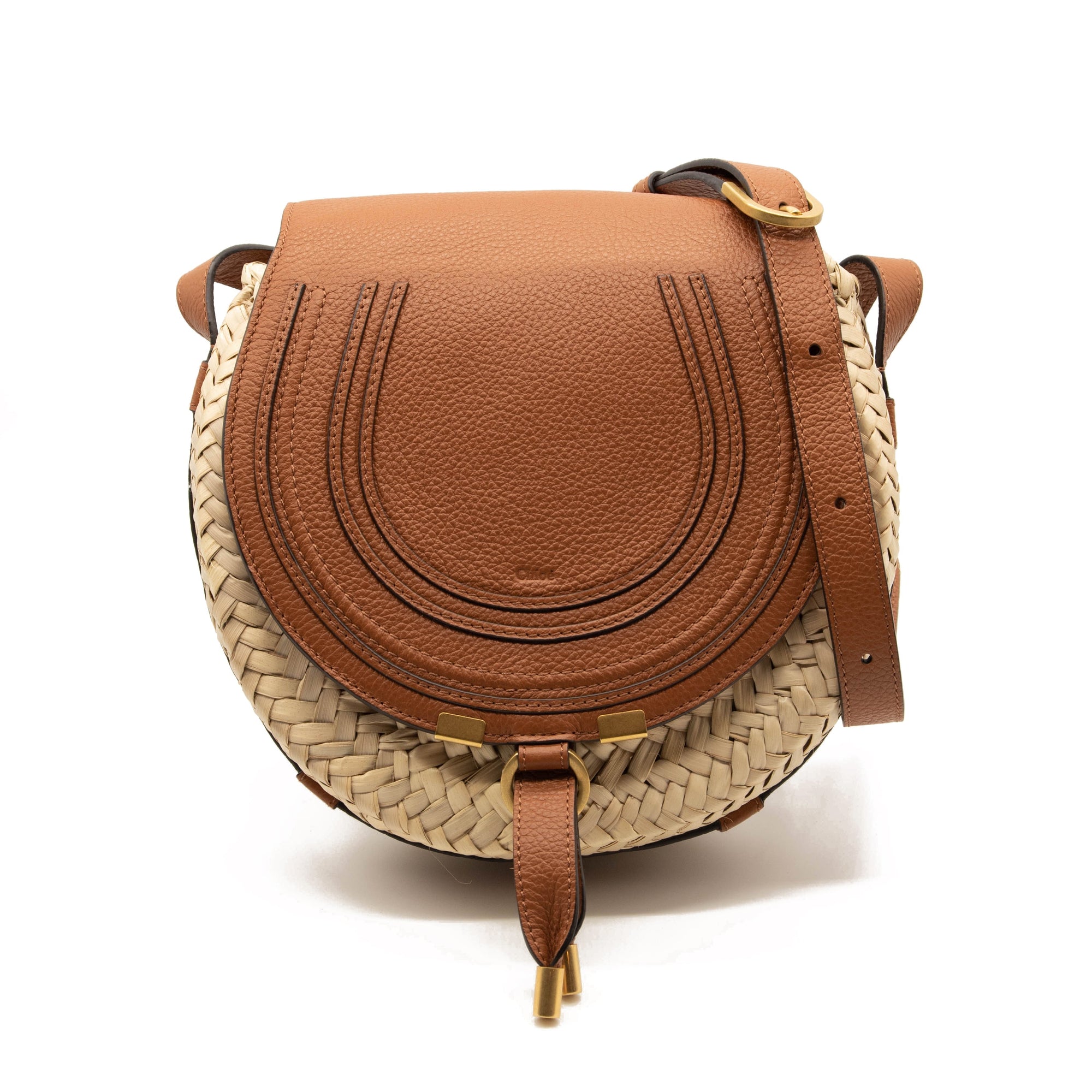Chloe Marcie Leather & Raffia Crossbody Bag