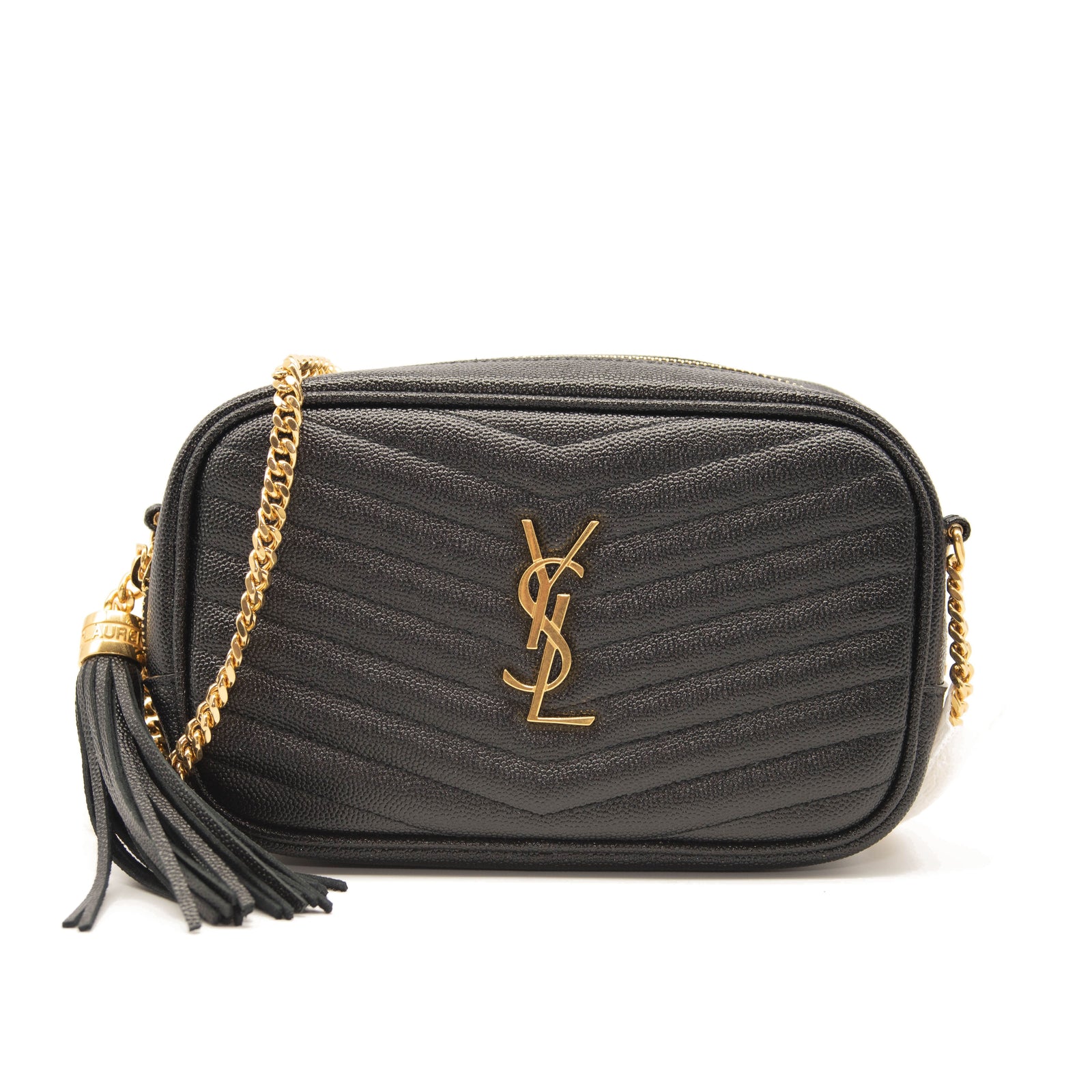 Saint Laurent Grain De Poudre Matelasse Monogram Mini Lou Camera Bag Black