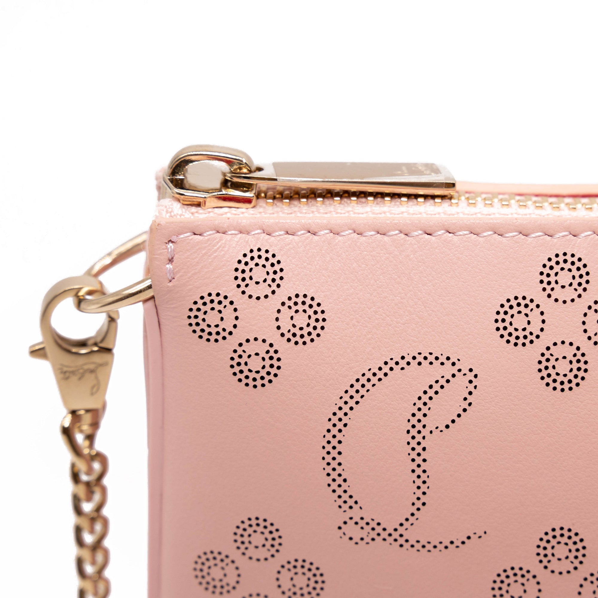NEW Christian Louboutin Loubila Loubinthesky Laser Perforated Leather Pouch Pink