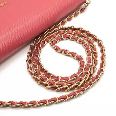 Prada Saffiano Metal Oro Chain Wallet Peonia Pink Crossbody