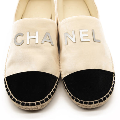 Chanel Beige Velvet Logo Espadrilles Black Mules/Slides