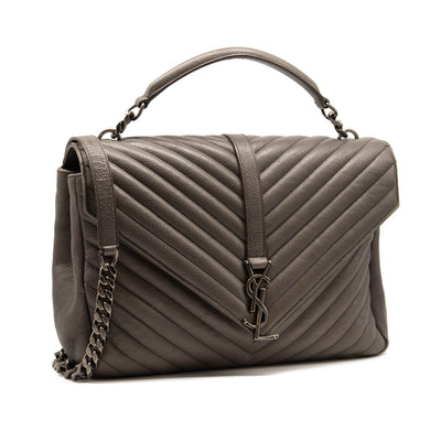Saint Laurent Sheepskin Matelasse Chevron Monogram Large College Satchel Dark Anthracite