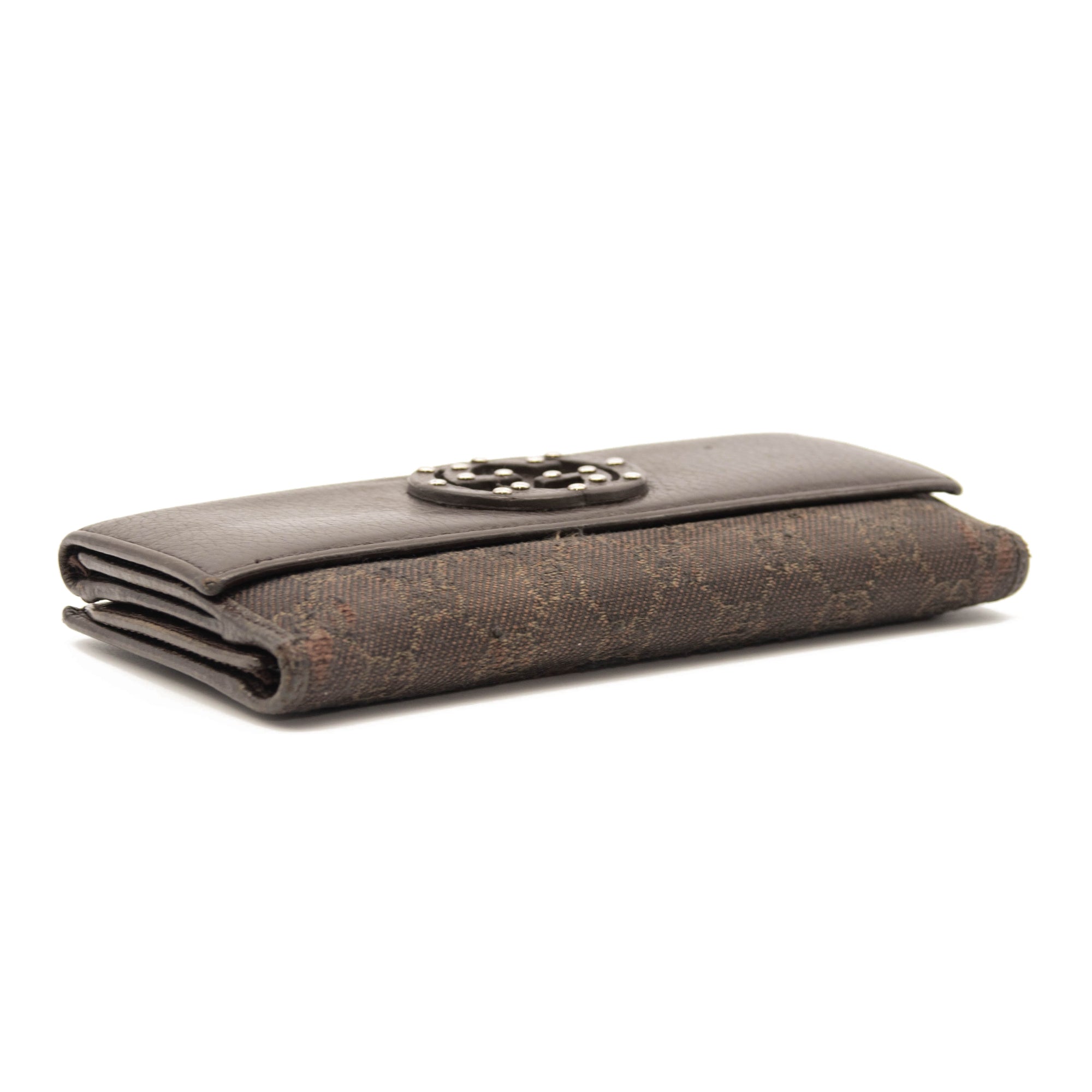 Gucci Monogram Interlocking G Continental Wallet Brown Canvas Studded Flap