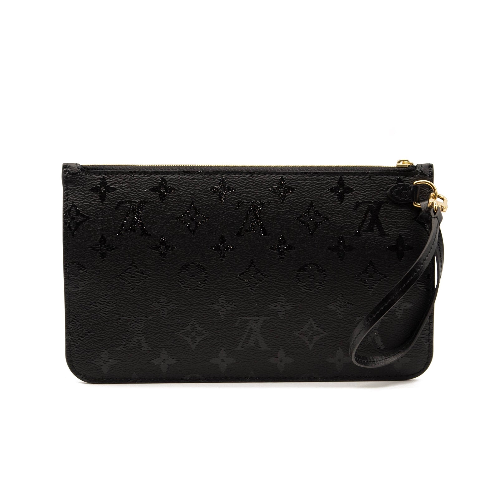 Louis Vuitton Neverfull Pochette Monogram Pouch LVxUF By Urs Fischer Gold Hardware Black Coated Canvas Clutch