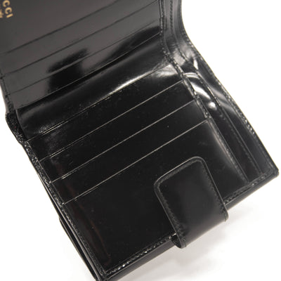 Gucci Vintage Leather French Purse Wallet Bifold Card Holder Black Patent