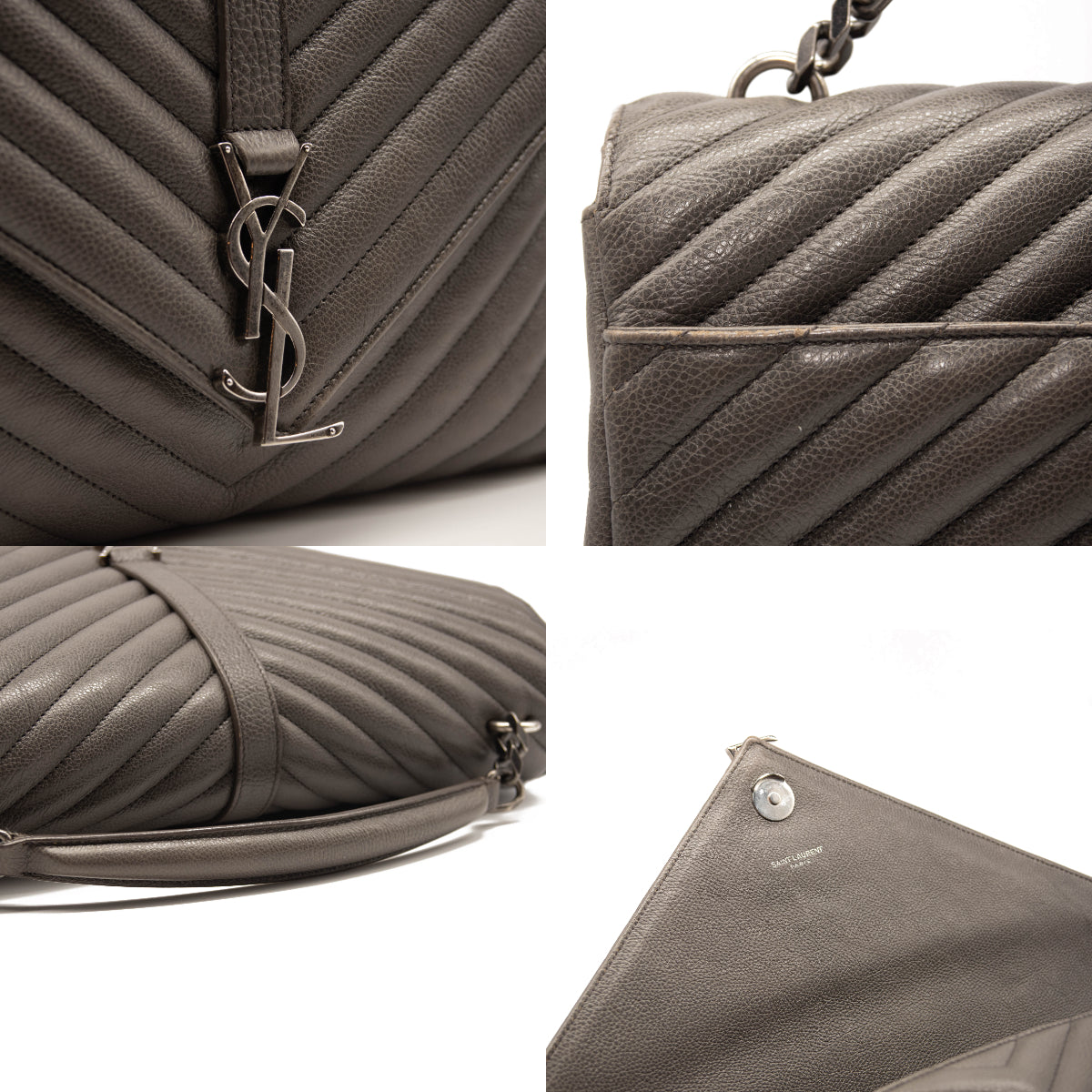 Saint Laurent Sheepskin Matelasse Chevron Monogram Large College Satchel Dark Anthracite