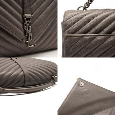 Saint Laurent Sheepskin Matelasse Chevron Monogram Large College Satchel Dark Anthracite