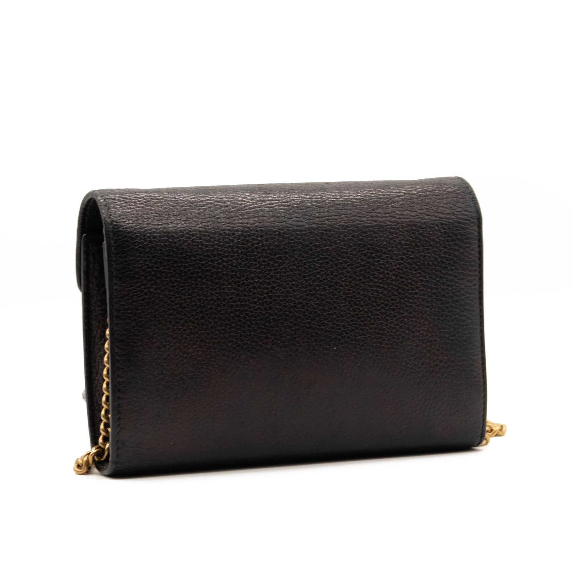 Gucci Marmont Chain Wallet Black Leather Shoulder Bag WOC GG Crossbody