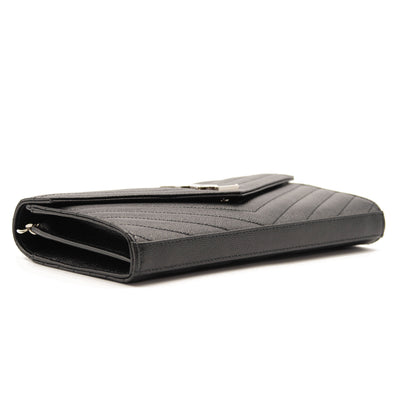 Saint Laurent Grain De Poudre Matelasse Chevron Monogram Chain Wallet Black