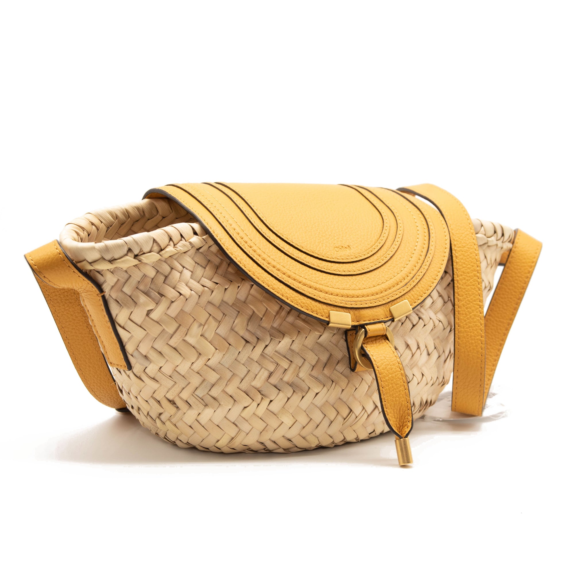 Chloe Marcie Leather & Raffia Crossbody Bag SUNFLOWER YELLOW