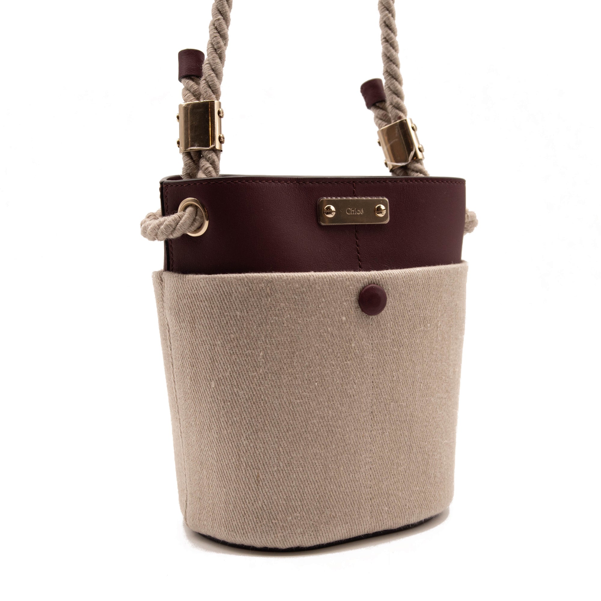 NEW Chloe Key Small Linen & Leather Bucket Bag