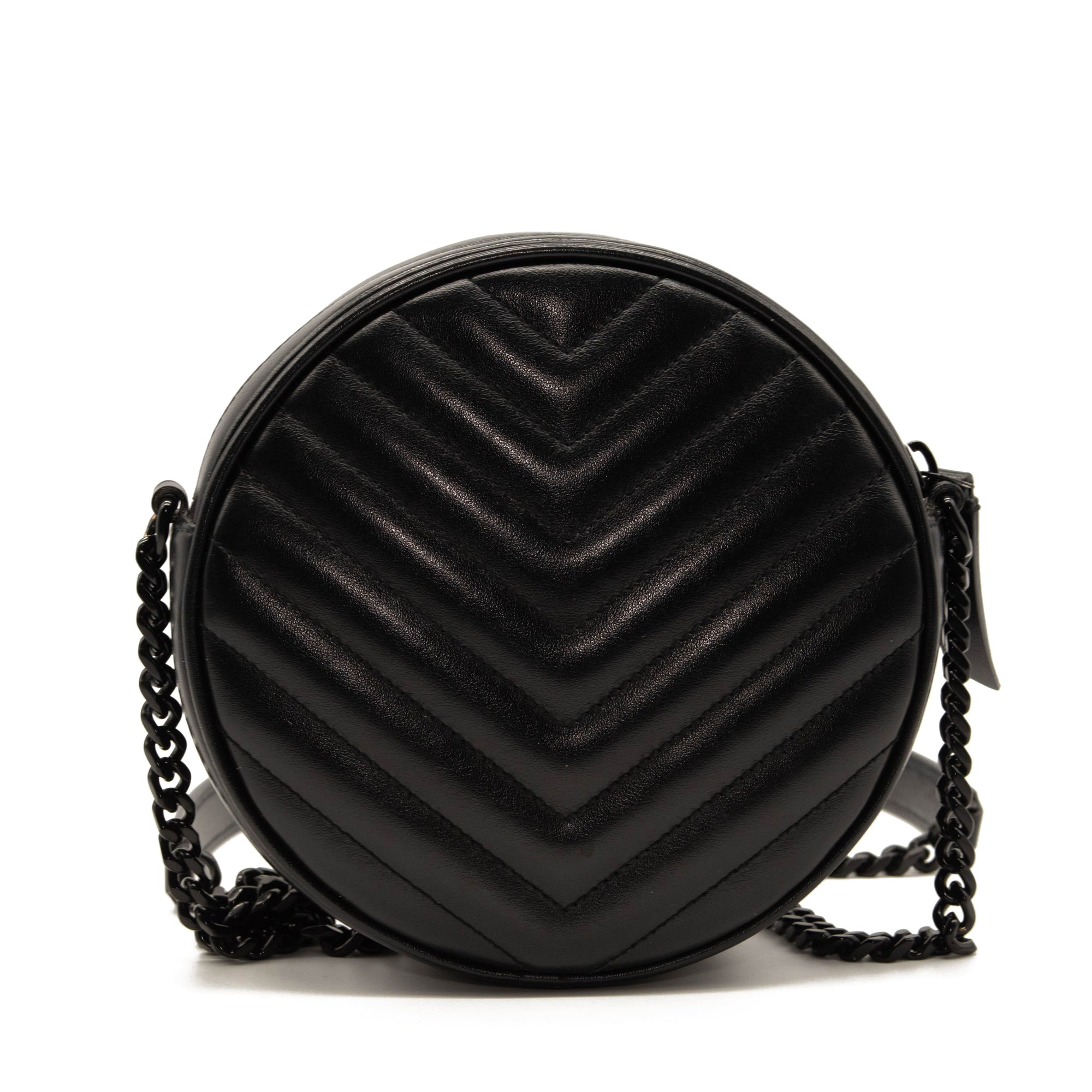 Saint Laurent Calfskin Matelasse Chevron Round Vinyle Camera Bag Black
