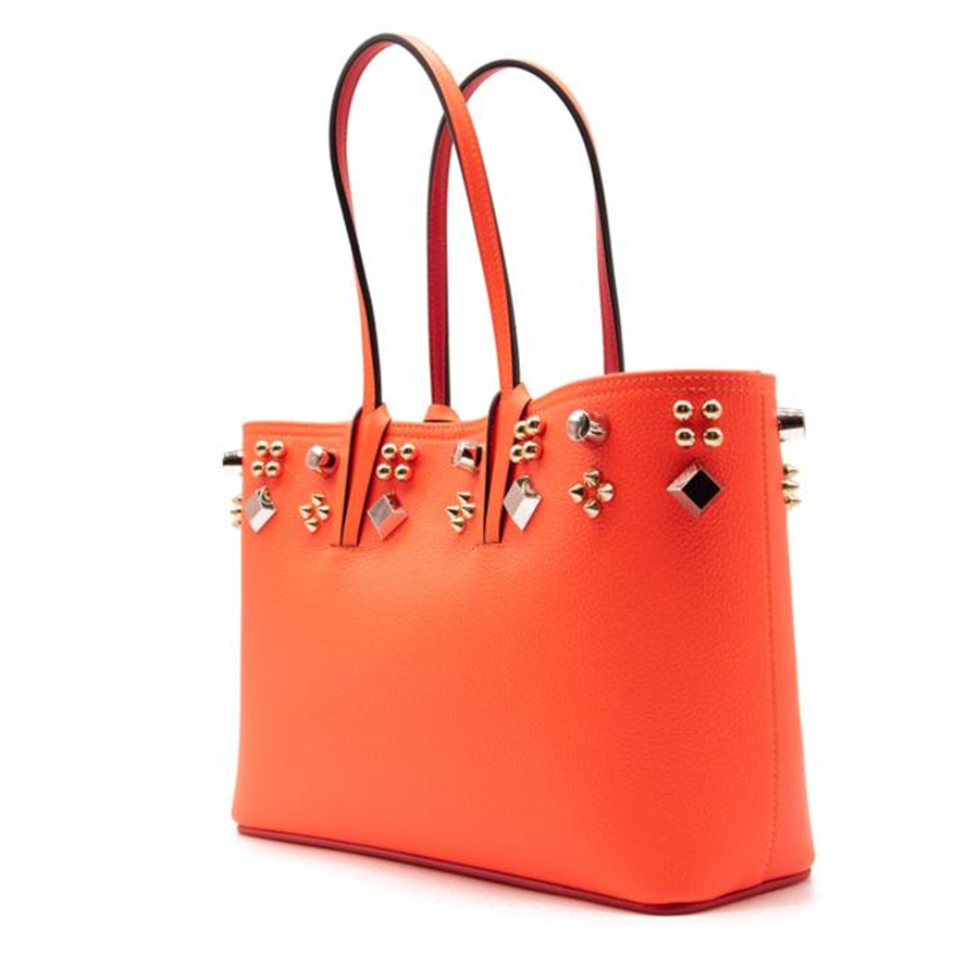 NEW Christian Louboutin Small Cabata Studded Orange Leather Tote