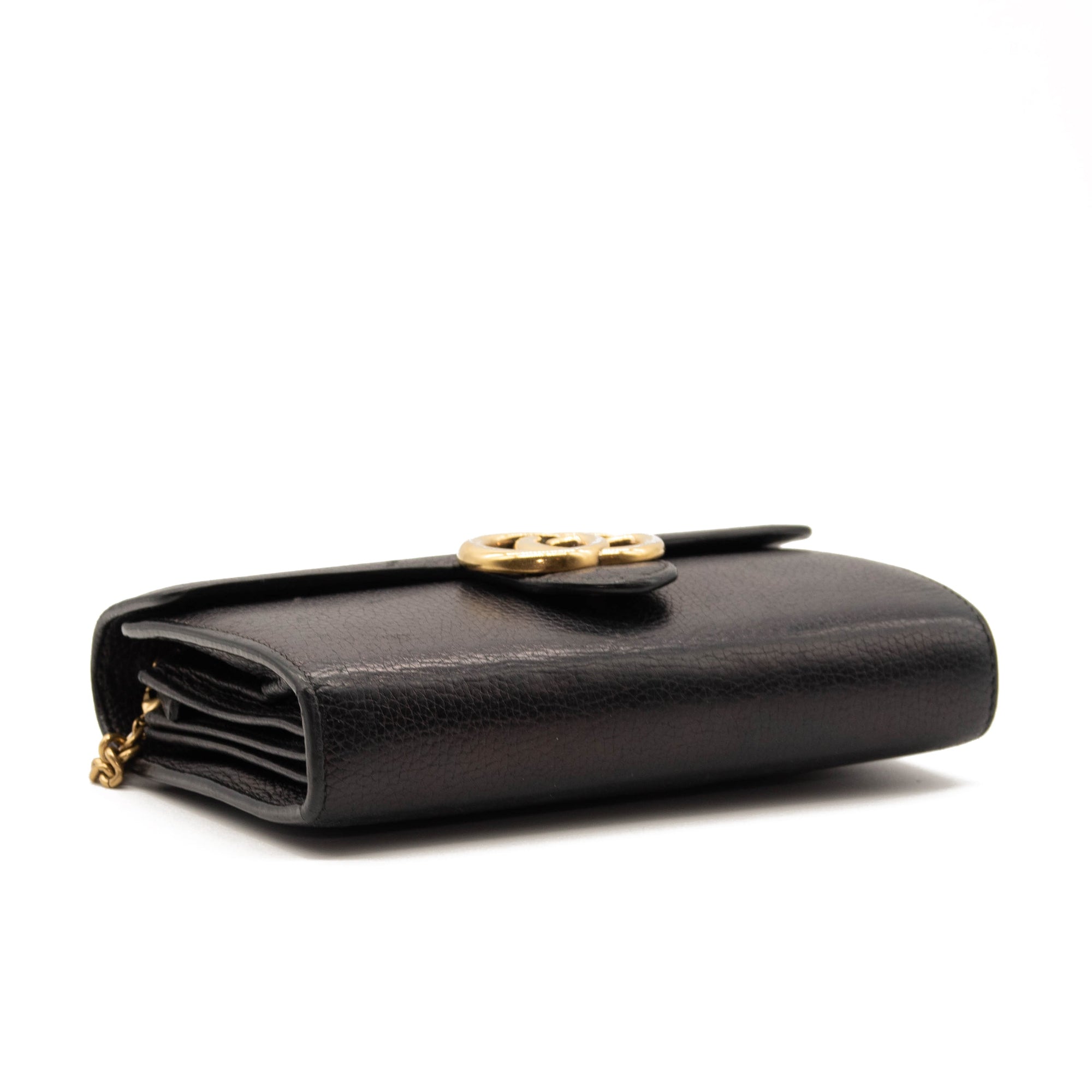 Gucci Marmont Chain Wallet Black Leather Shoulder Bag WOC GG Crossbody