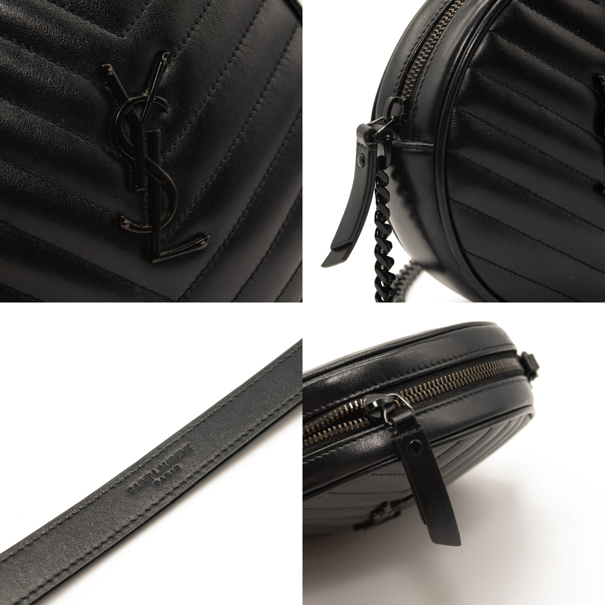 Saint Laurent Calfskin Matelasse Chevron Round Vinyle Camera Bag Black
