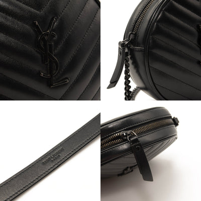 Saint Laurent Calfskin Matelasse Chevron Round Vinyle Camera Bag Black