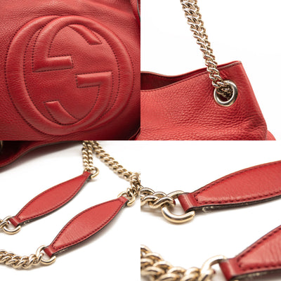 Gucci Pebbled Calfskin Medium Soho Chain Shoulder Bag Red Tote