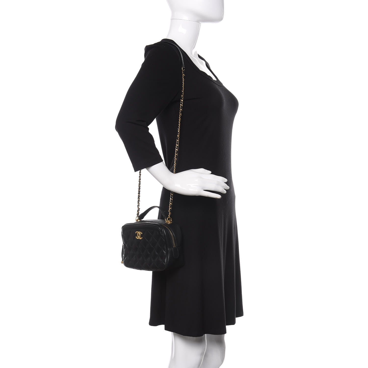 Chanel Calfskin Quilted CC Small Vanity Case Black