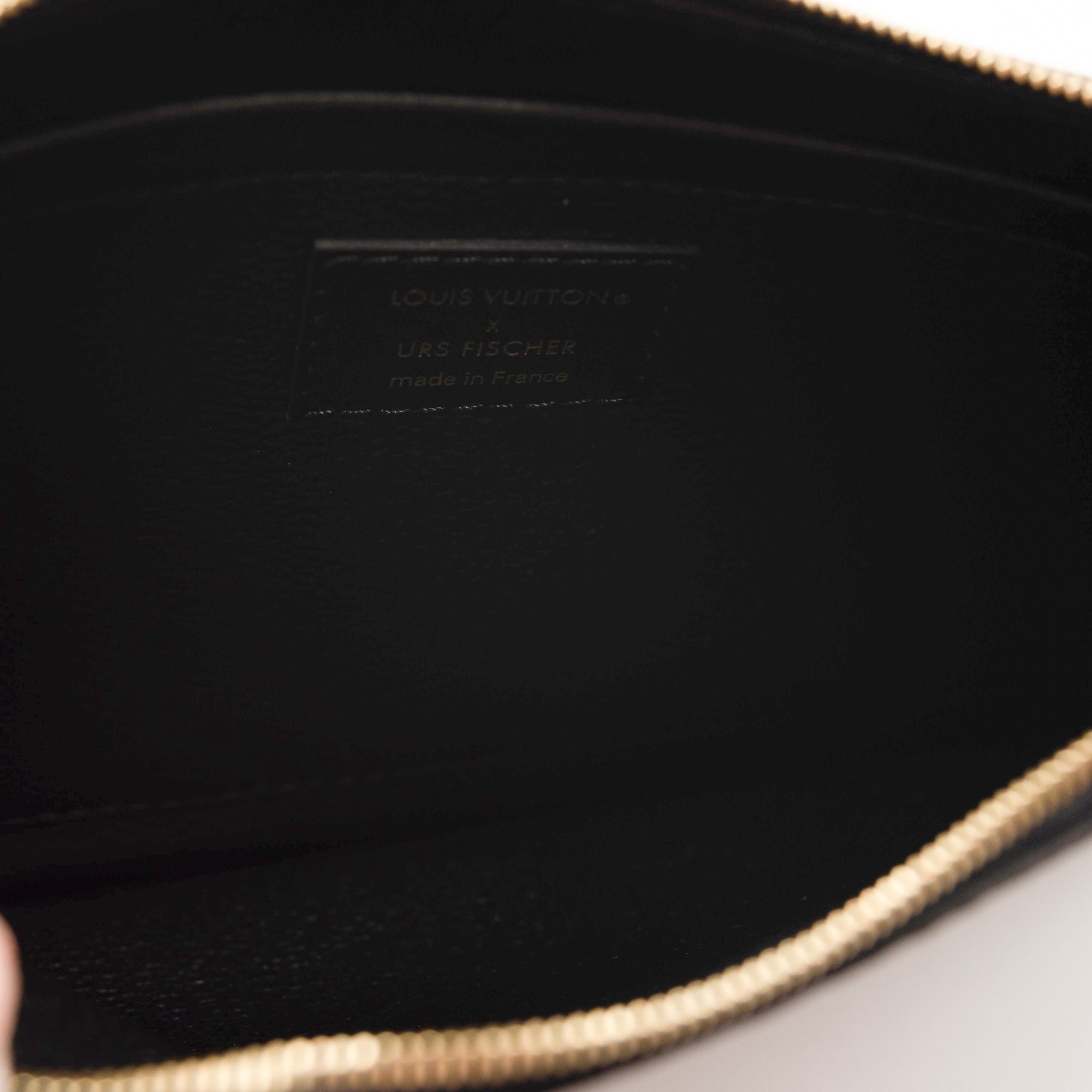 Louis Vuitton Neverfull Pochette Monogram Pouch LVxUF By Urs Fischer Gold Hardware Black Coated Canvas Clutch