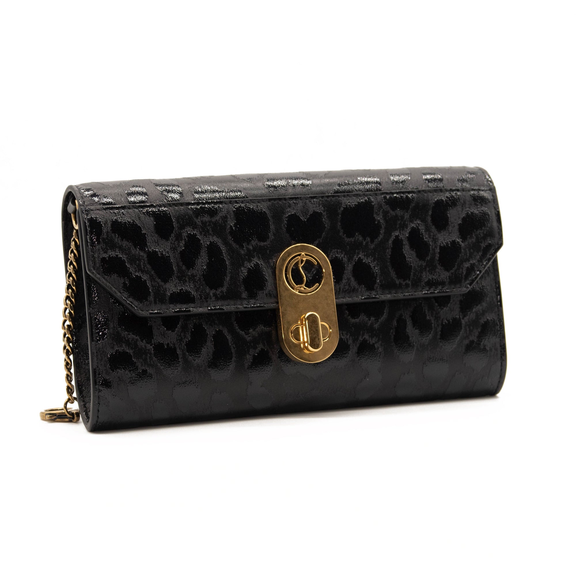 NEW Christian Louboutin Belt Elisa Embossed Black Leather Messenger Bag