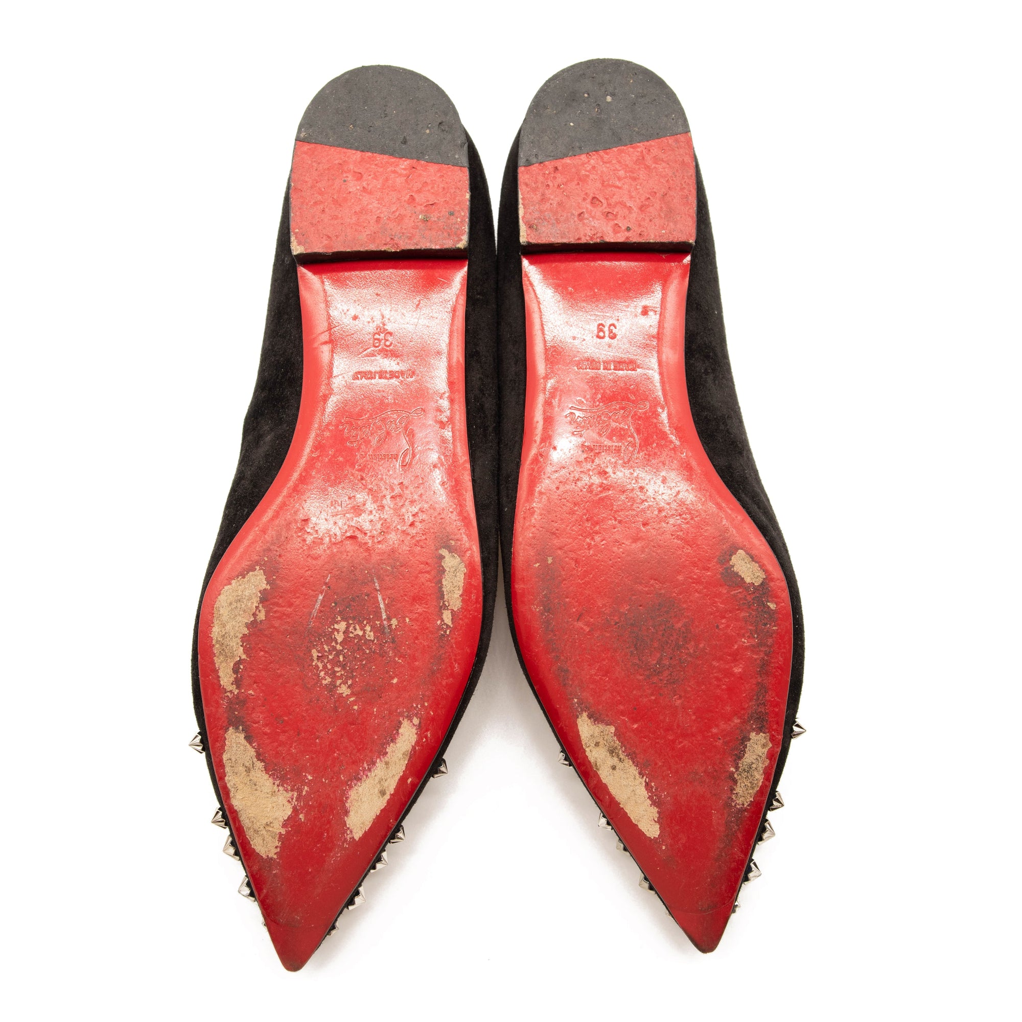 Christian Louboutin Drama Studded Suede Ballet Flats In Black 39