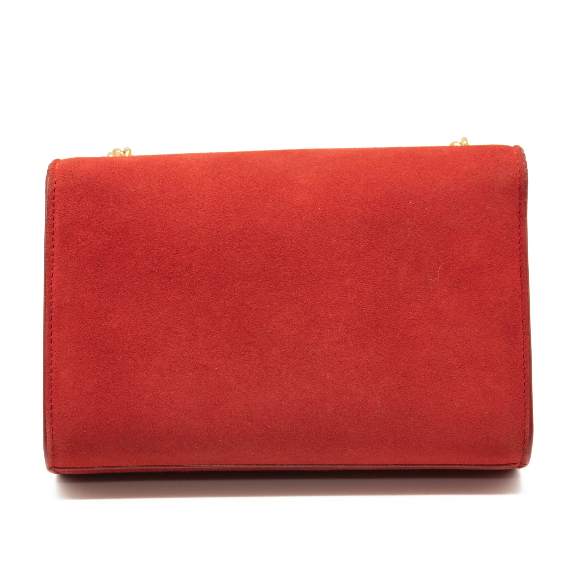 Saint Laurent Suede Small Classic Monogram Kate Tassel Satchel Red