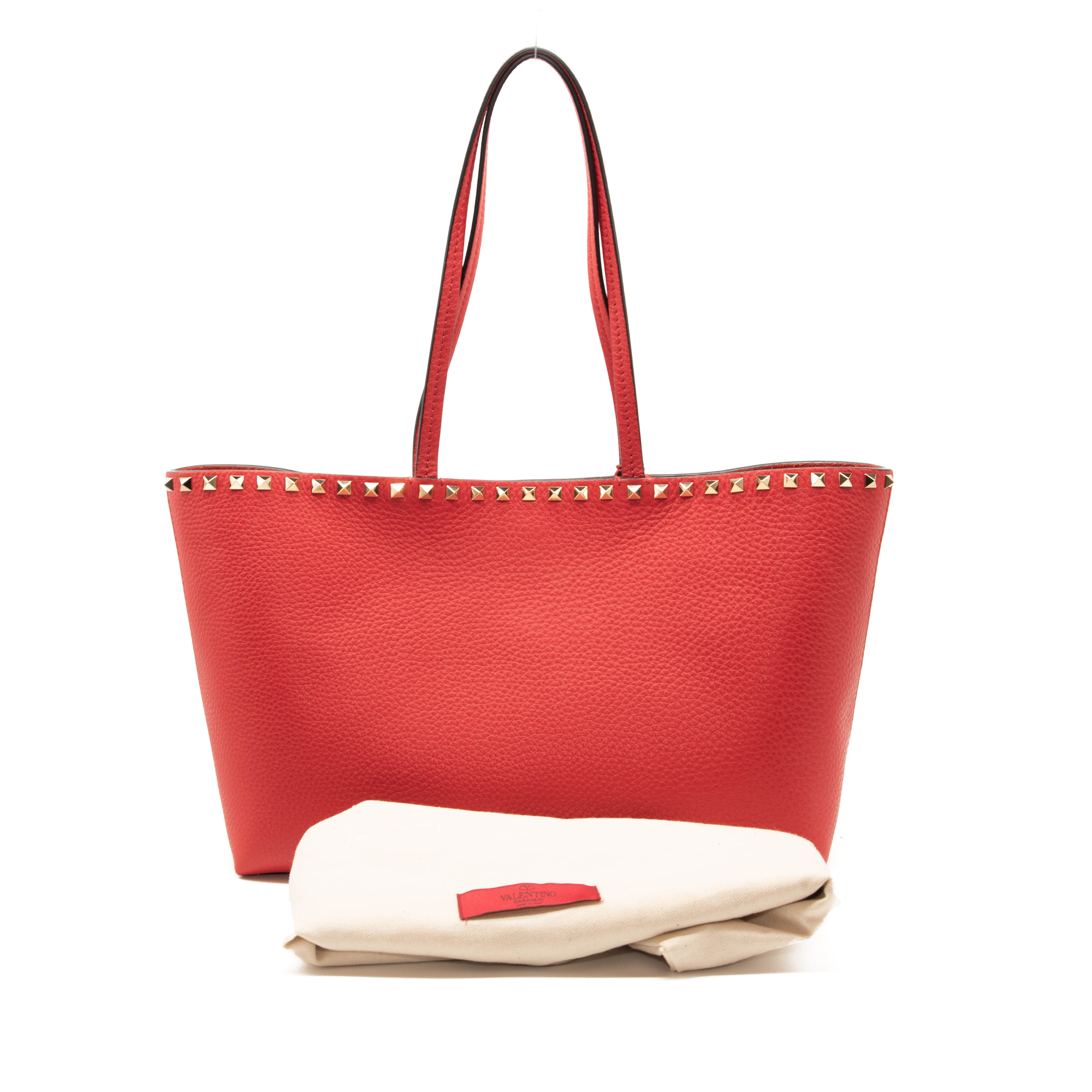 NEW Valentino Small Rockstud Leather Tote Red Studded Spike
