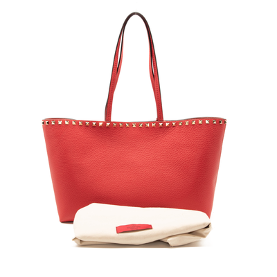 NEW Valentino Small Rockstud Leather Tote Red Studded Spike