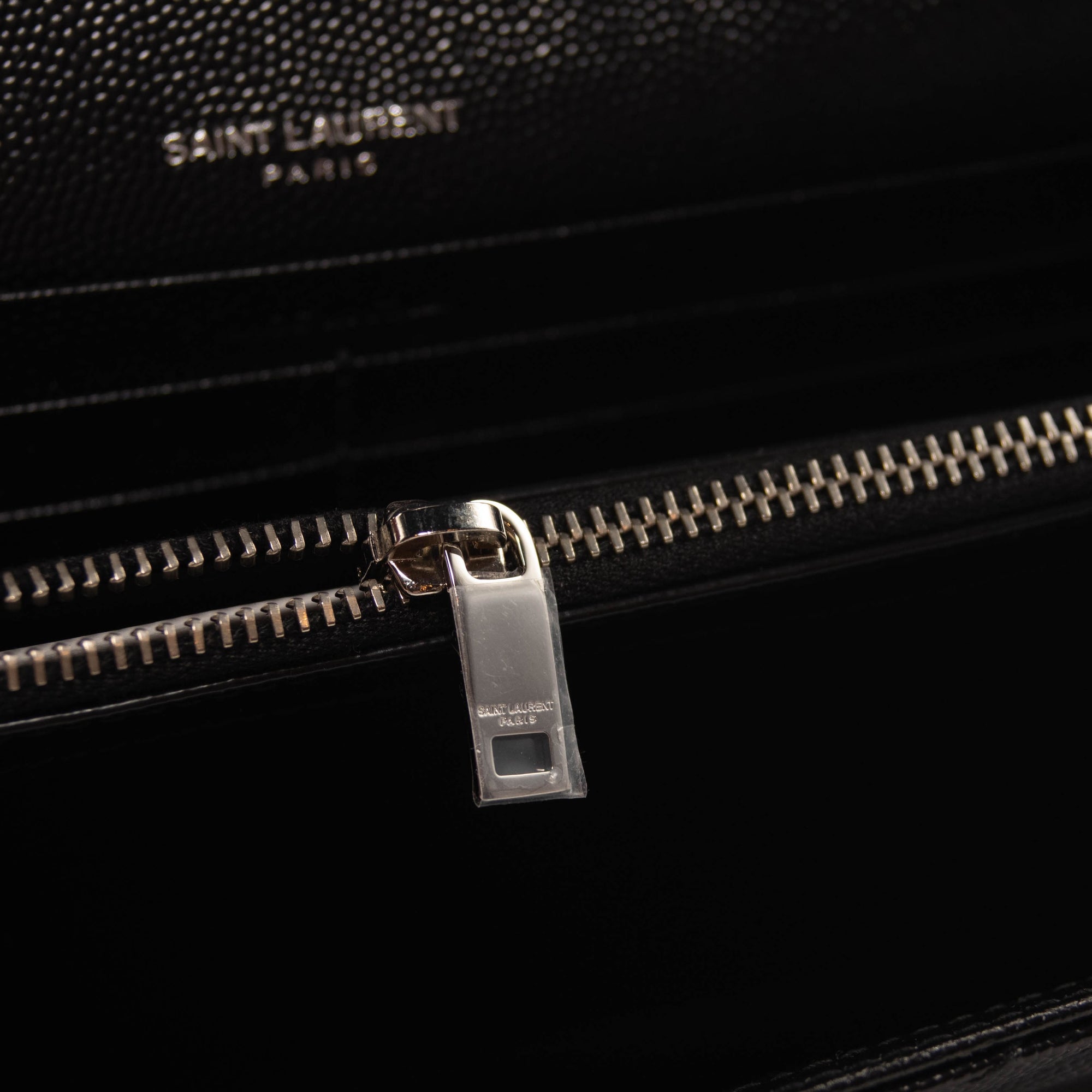 Saint Laurent Grain De Poudre Matelasse Chevron Monogram Chain Wallet Black