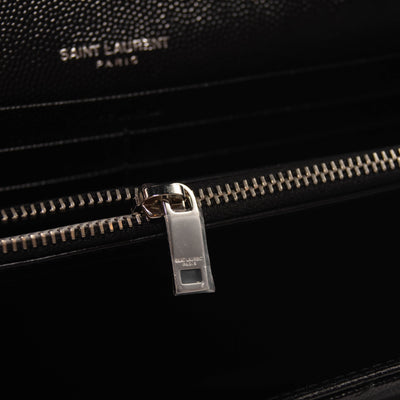 Saint Laurent Grain De Poudre Matelasse Chevron Monogram Chain Wallet Black