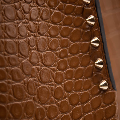 NEW Christian Louboutin Large Cabarock Croc Embossed Leather Tote Brown