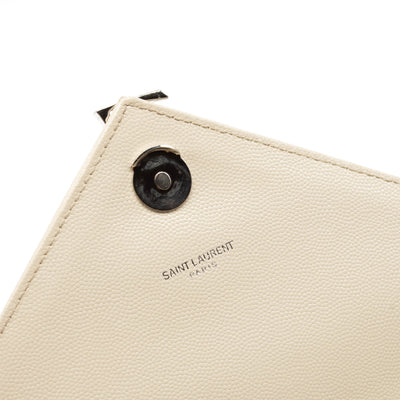 Saint Laurent Grain De Poudre Mixed Matelasse Large Triquilt Monogram Satchel Porcellana White