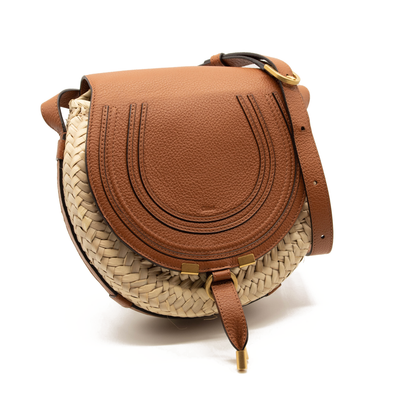 Chloe Marcie Leather & Raffia Crossbody Bag