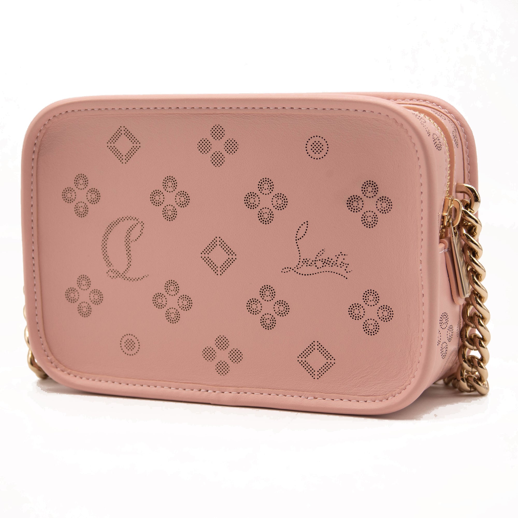 NEW Christian Louboutin Radioloubi Small Leather Crossbody Bag Pink Perforated