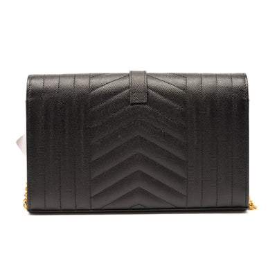Saint Laurent Classic Monogram Chain Wallet Mixed Matelasse Leather Medium Black Gold