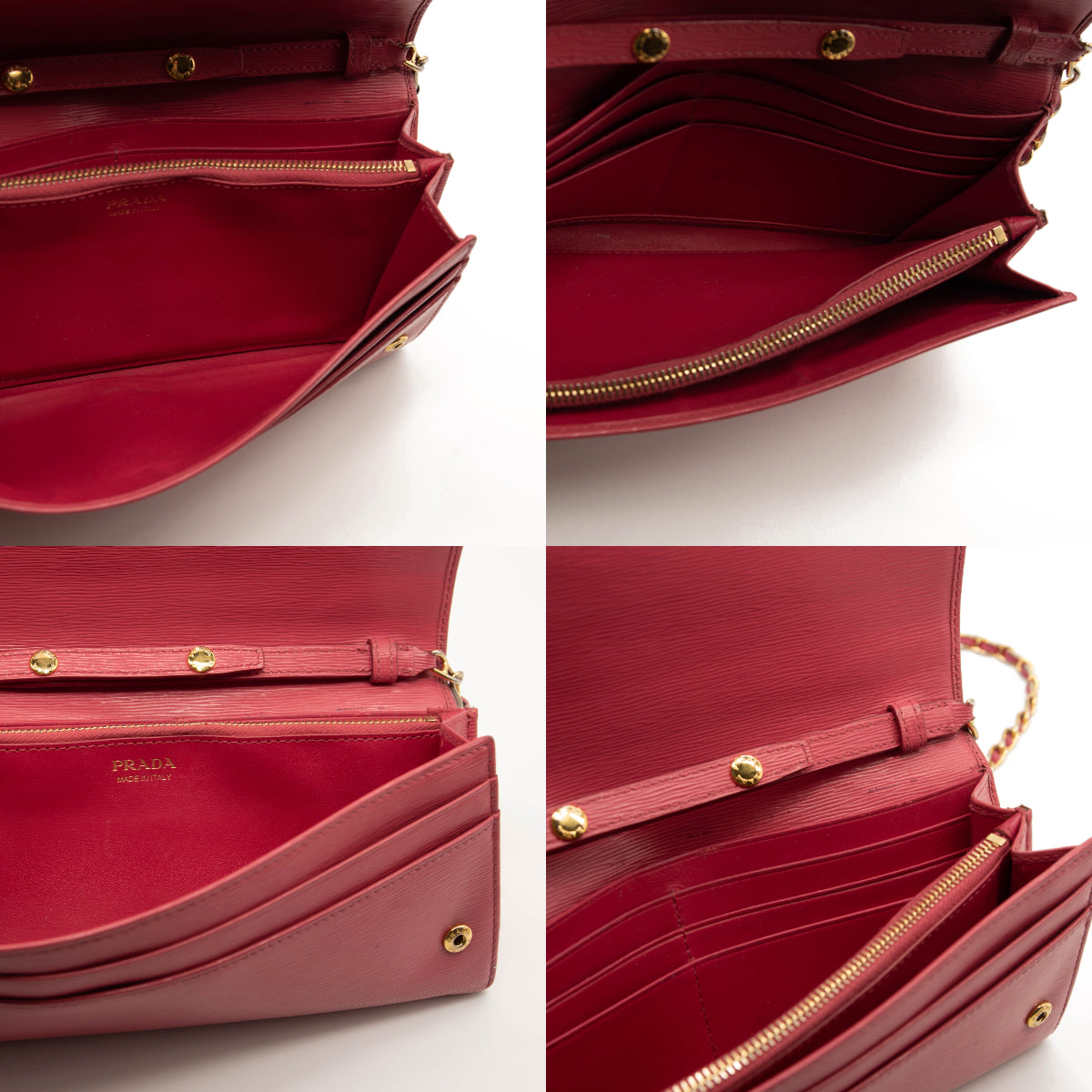 Prada Saffiano Metal Oro Chain Wallet Peonia Pink Crossbody