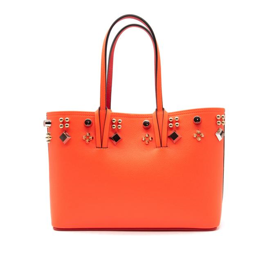 NEW Christian Louboutin Small Cabata Studded Orange Leather Tote