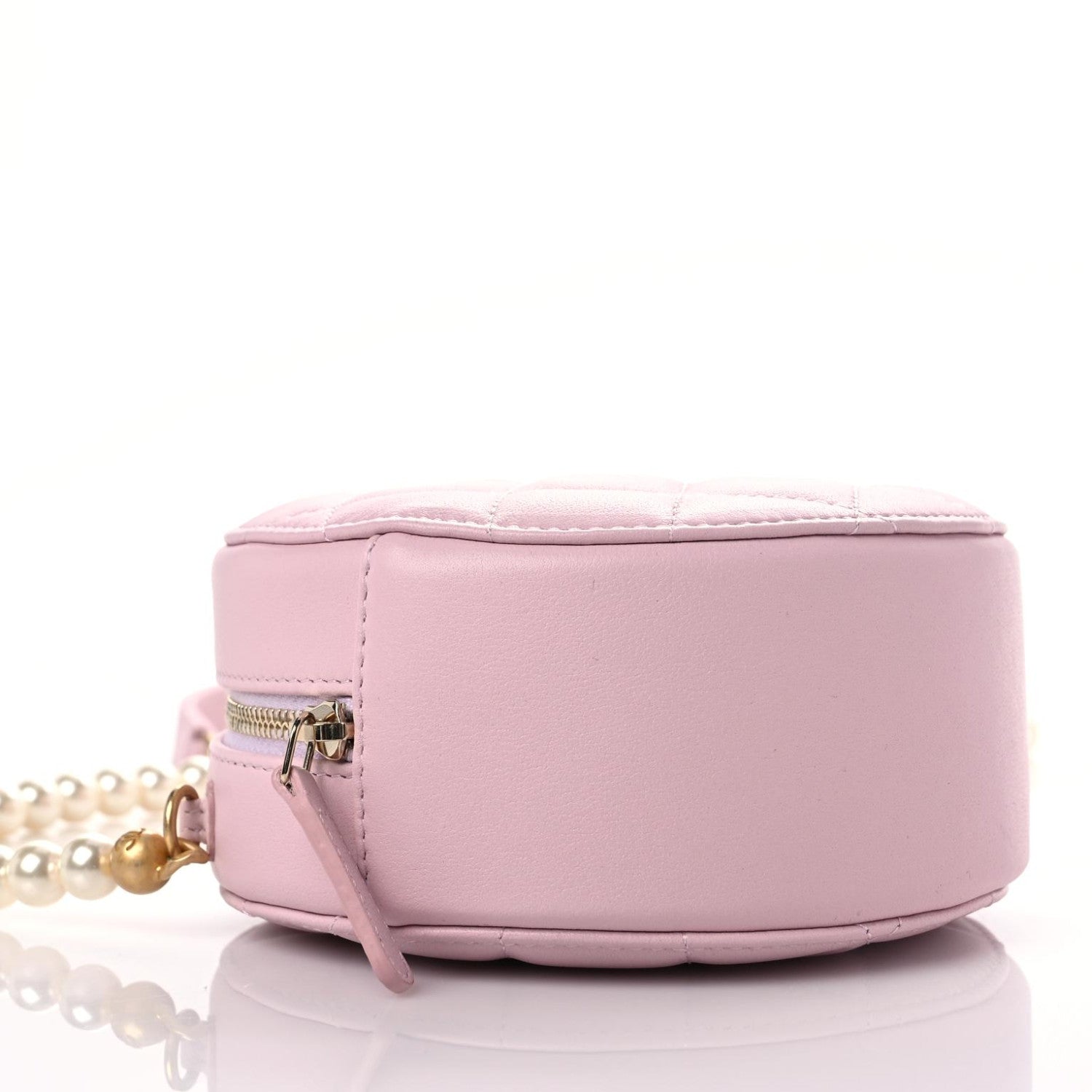 Chanel Calfskin Quilted Pearl Round Clutch With Chain Light Pink