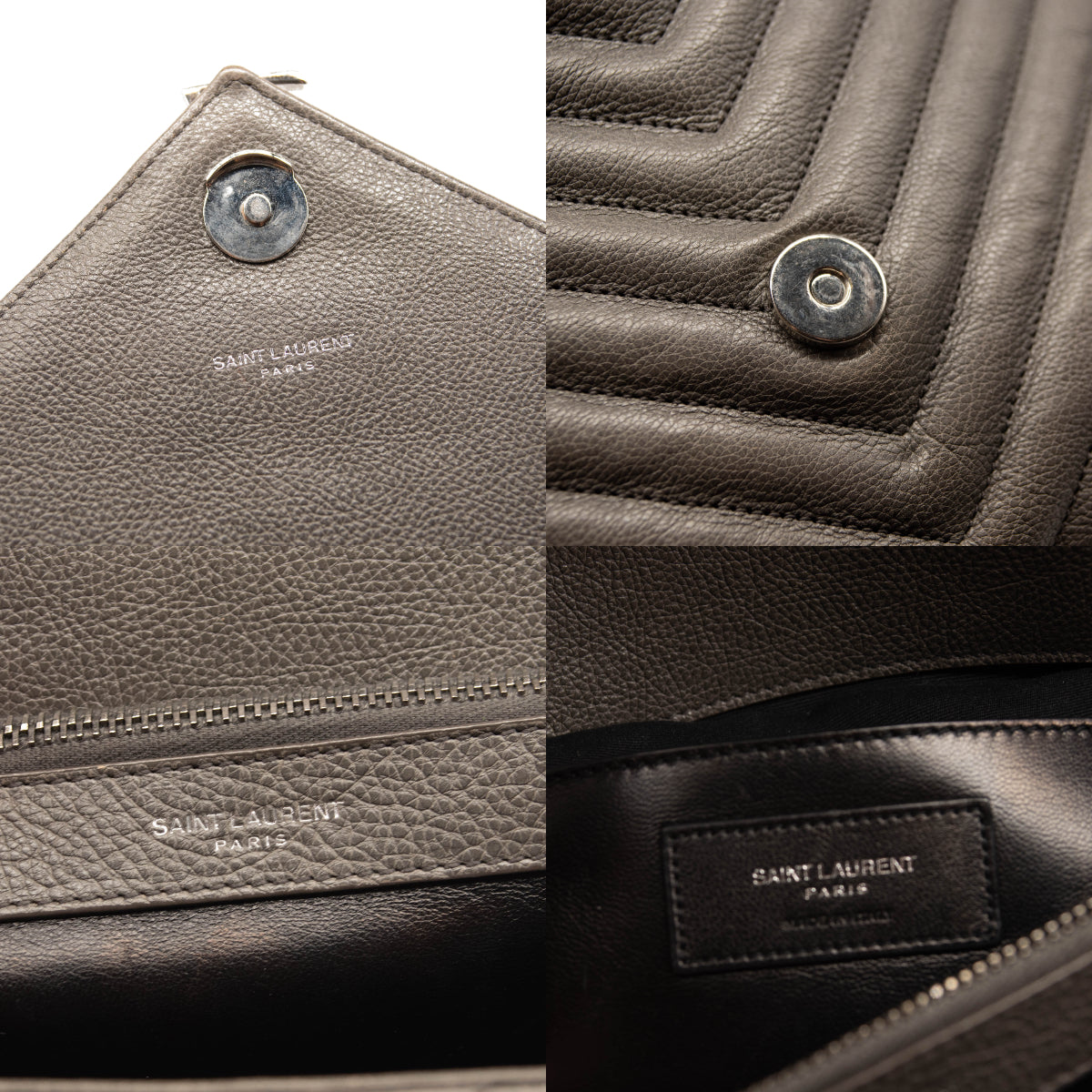 Saint Laurent Sheepskin Matelasse Chevron Monogram Large College Satchel Dark Anthracite