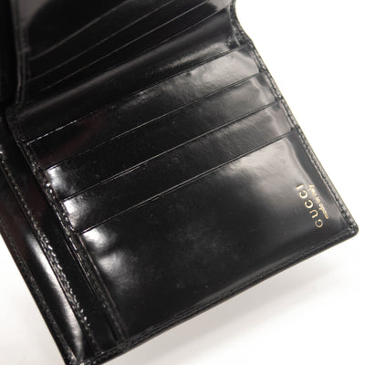 Gucci Vintage Leather French Purse Wallet Bifold Card Holder Black Patent