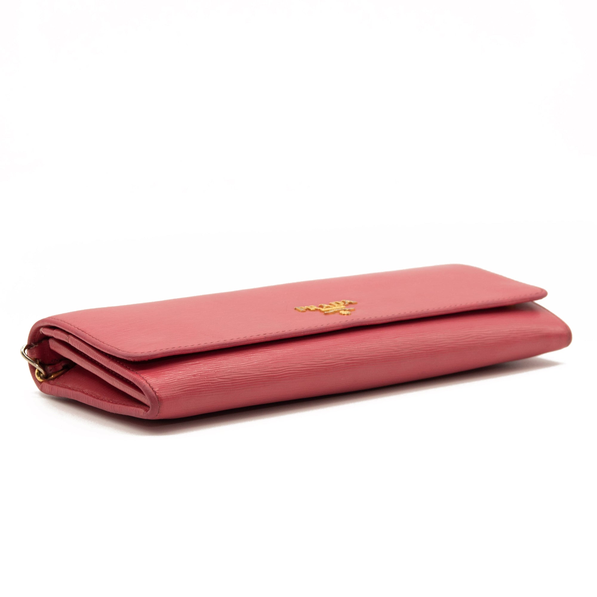 Prada Saffiano Metal Oro Chain Wallet Peonia Pink Crossbody