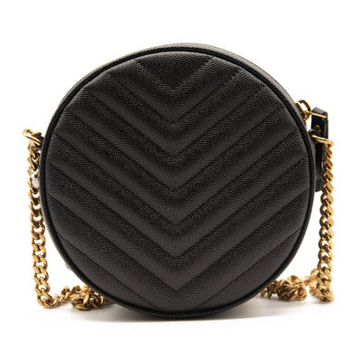 Saint Laurent Grain De Poudre Matelasse Chevron Quilted Round Vinyle Camera Bag Black