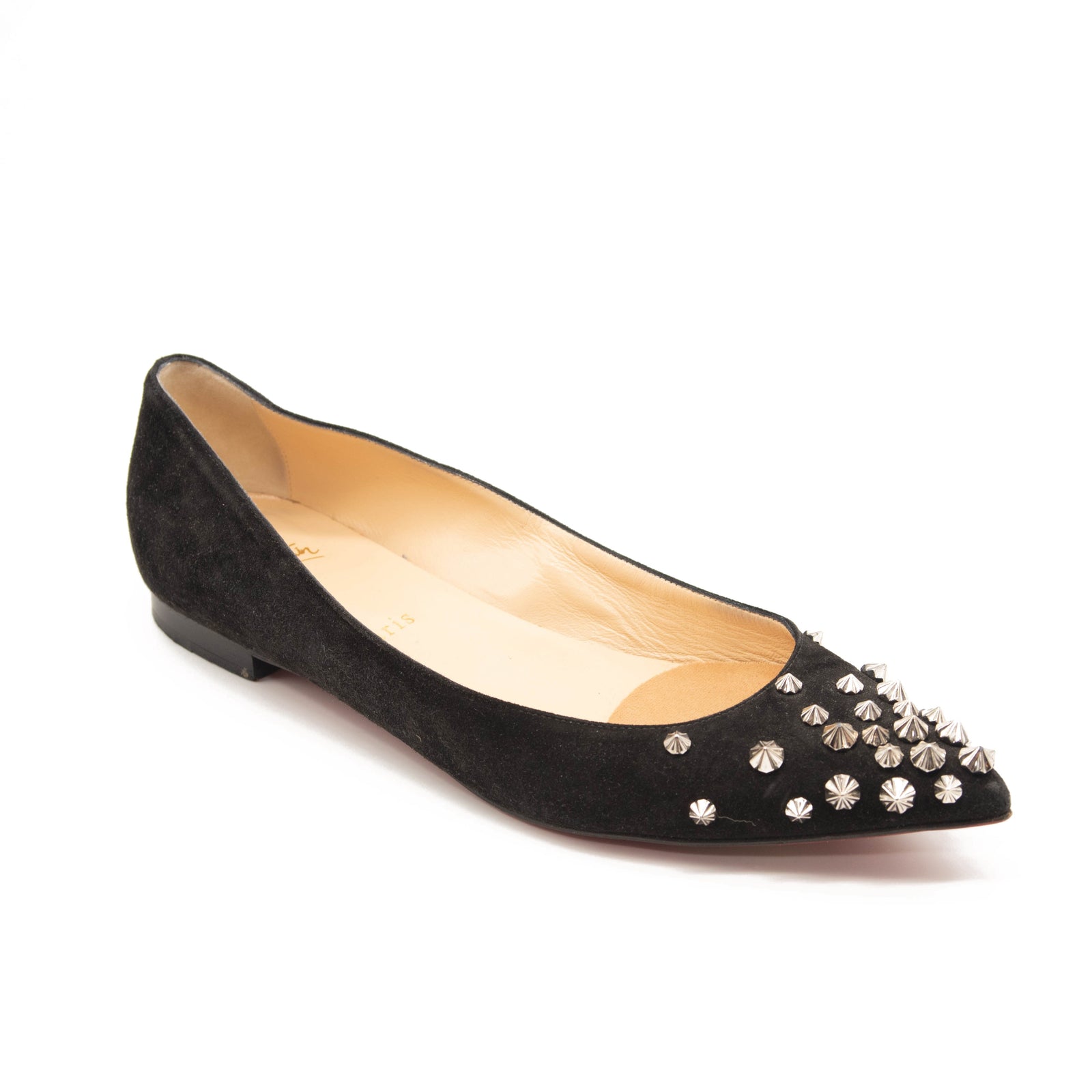 Christian Louboutin Drama Studded Suede Ballet Flats In Black 39
