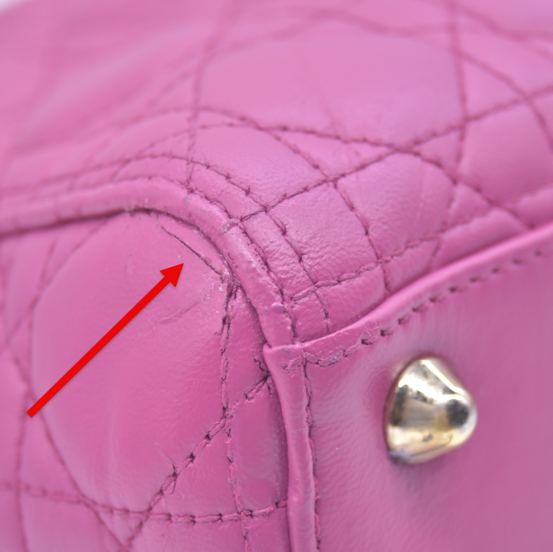 $7000 Damaged Christian Dior Lambskin Cannage Large Lady Dior Fuchsia CONSIGNMENT