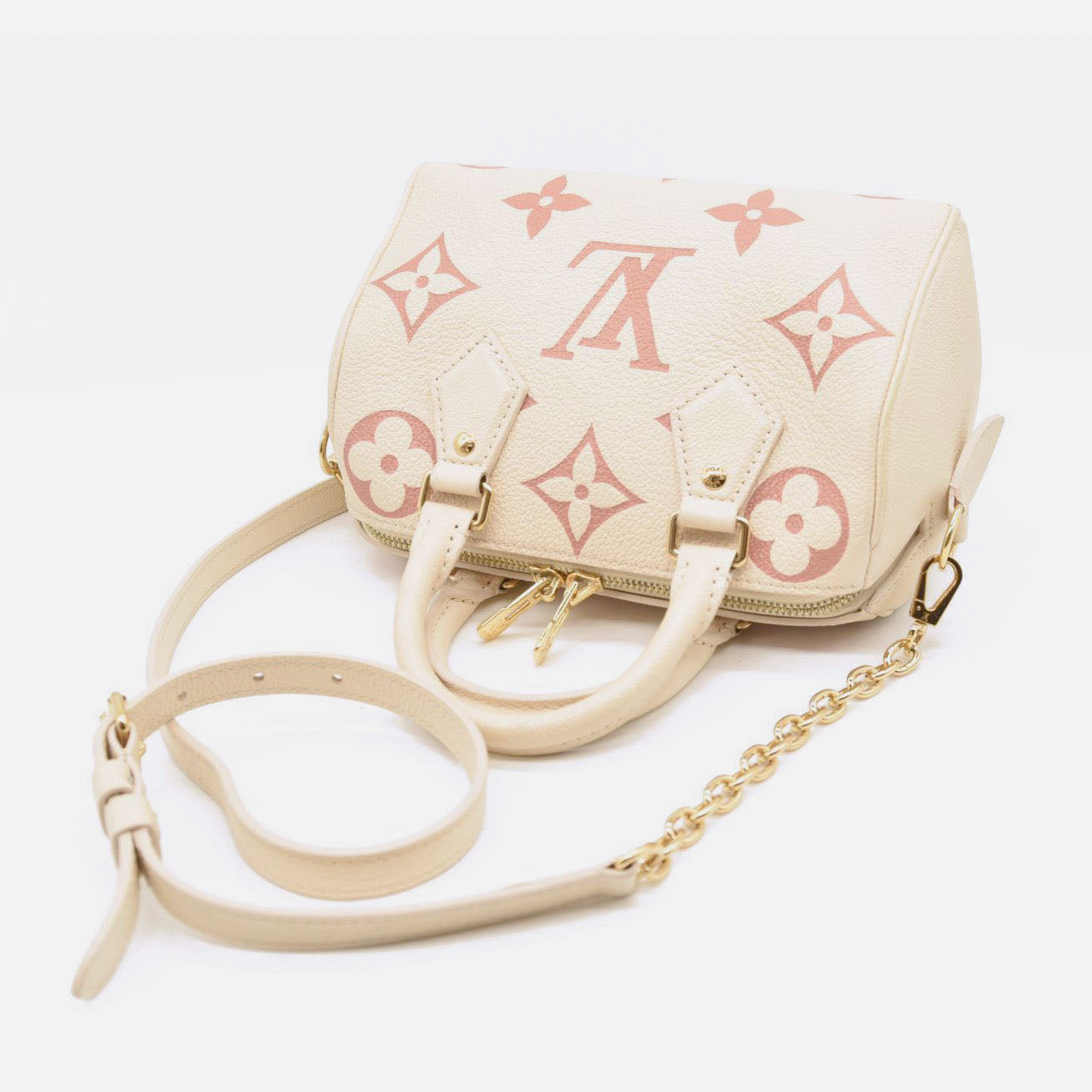 Louis Vuitton Empreinte Monogram Giant Speedy Bandouliere 20 Creme Rose Trianon RFID